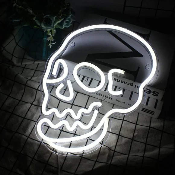 Neon White Skull Emo Goth Halloween Party Holiday Room Dorm Light LED Wall Decor - Picture 3 of 6